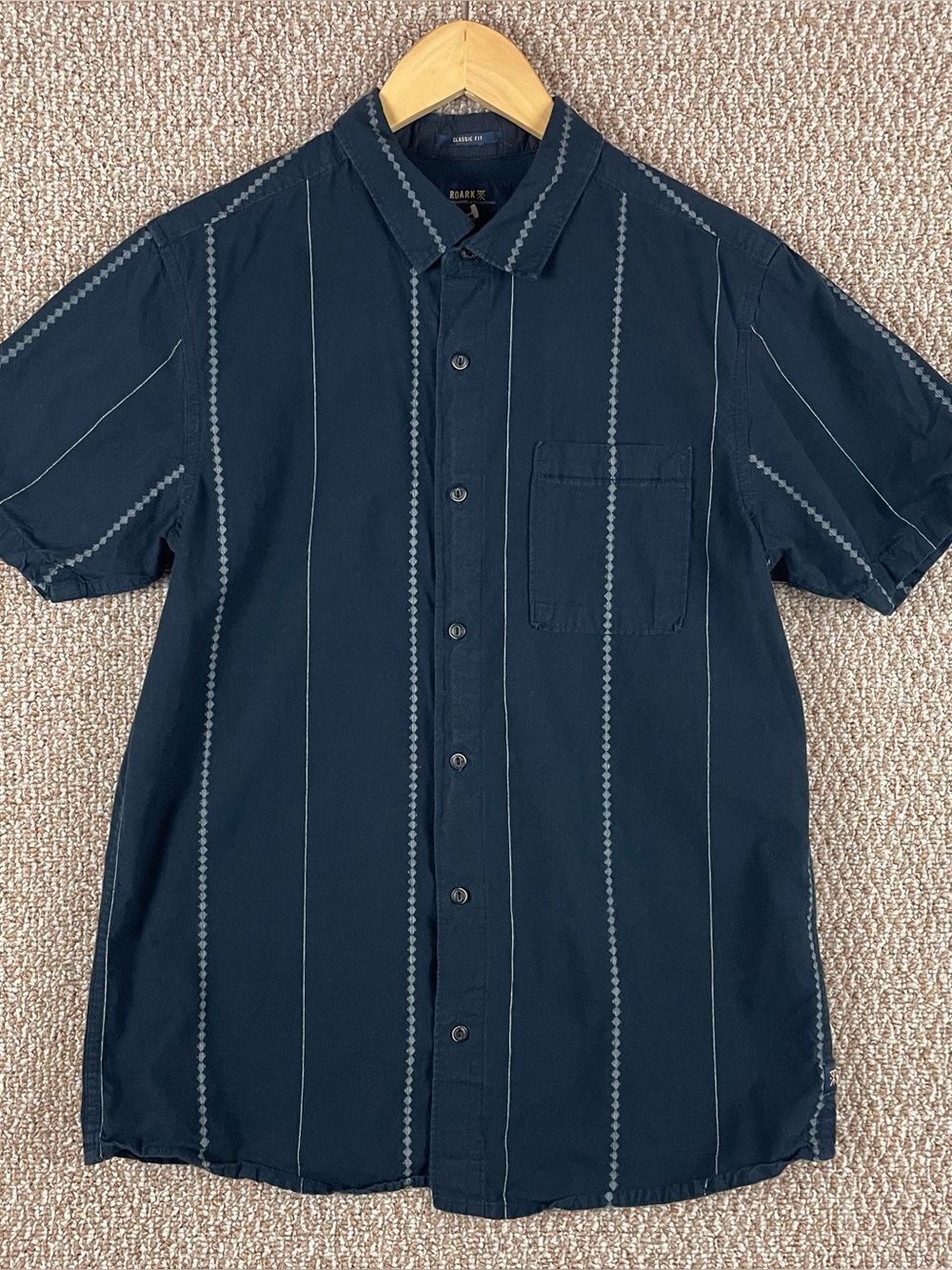 Roark Journey Shirt Men's Small Striped Cotton Short Sleeve Button Up F249